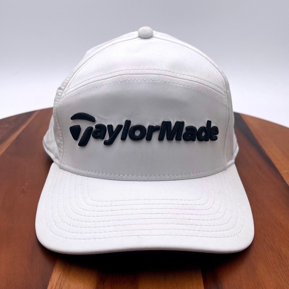 TaylorMade Mens White Black Performance Golf Hat Snapback 5-Panel Cap 58cm
